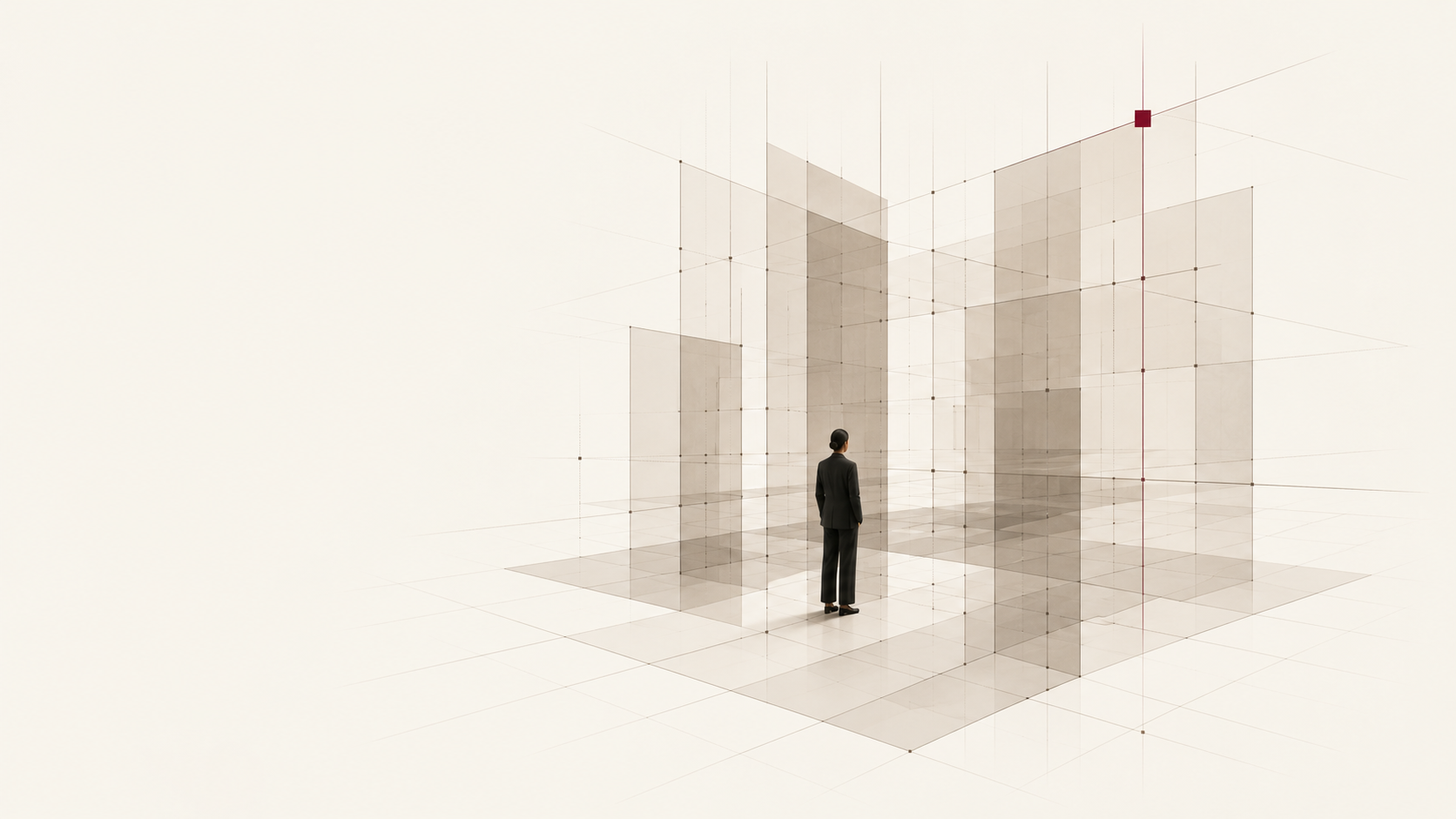 MOSAIC hero: a professional situated within intersecting structural planes