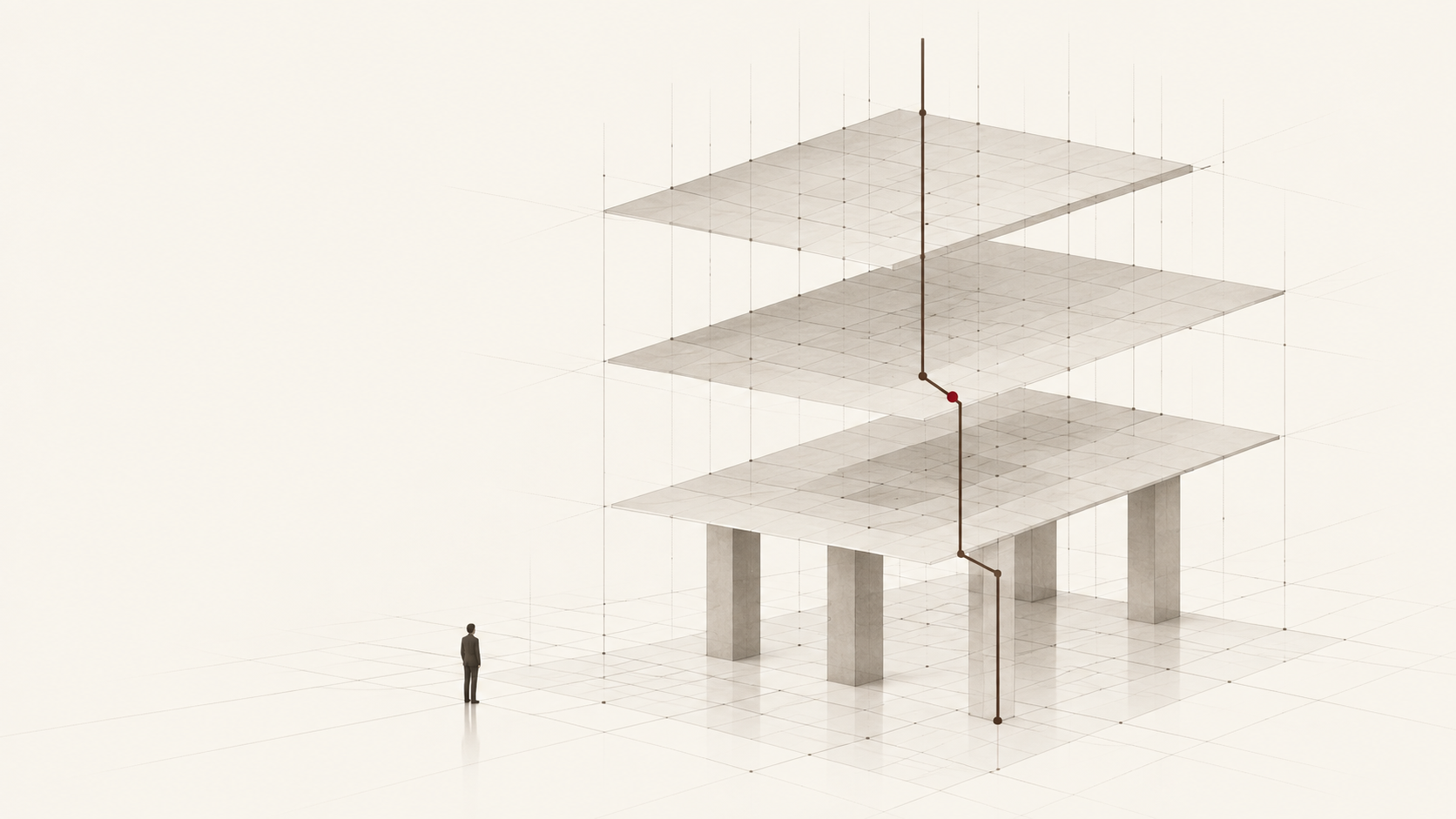 PRESS hero: transparent supports revealing an institutional load path